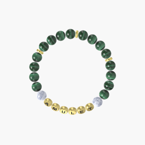 I love amulet - Howlite and Malachite Gemstone Bead Bracelet with Spacers and Characters