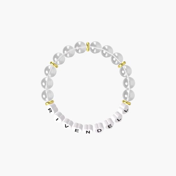 Clear Quartz Gemstone Bead Bracelet with Spacers and Characters
