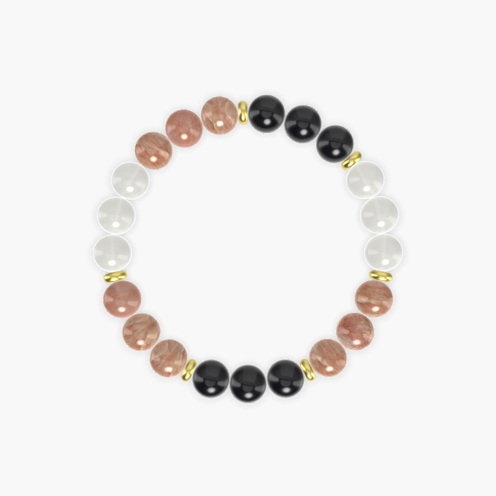 Sunstone, Black Obsidian and Moonstone Bracelet