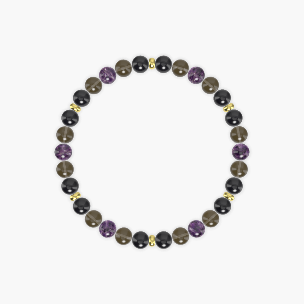 Black Tourmaline, Smoky Quartz and Amethyst Bracelet
