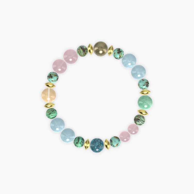 African Turquoise, Rose Quartz, Aquamarine and more Gemstone Bracelet