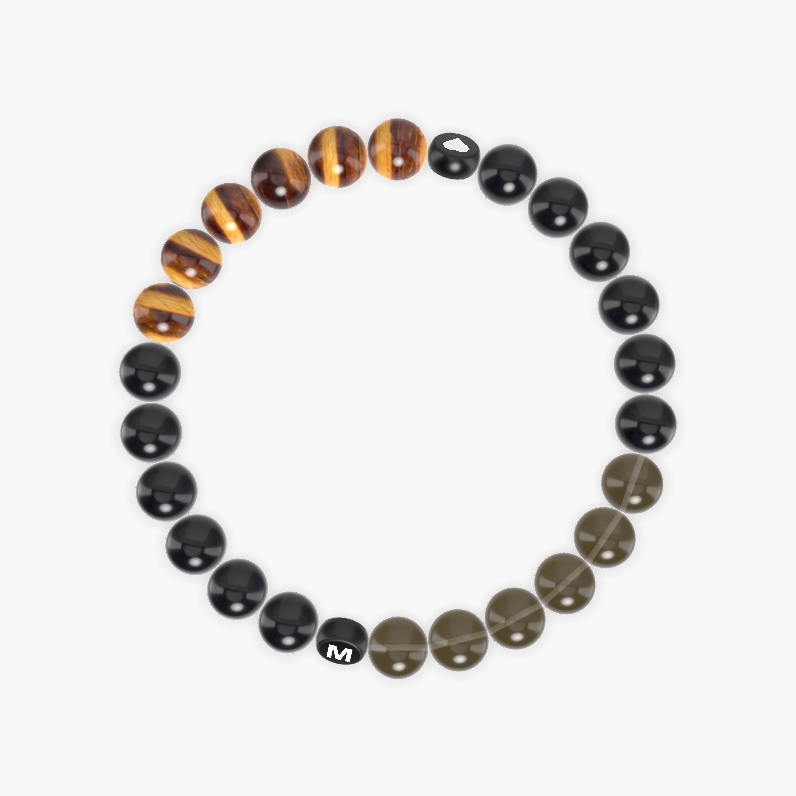 Black Obsidian, Smoky Quartz and Tiger Eye Bracelet