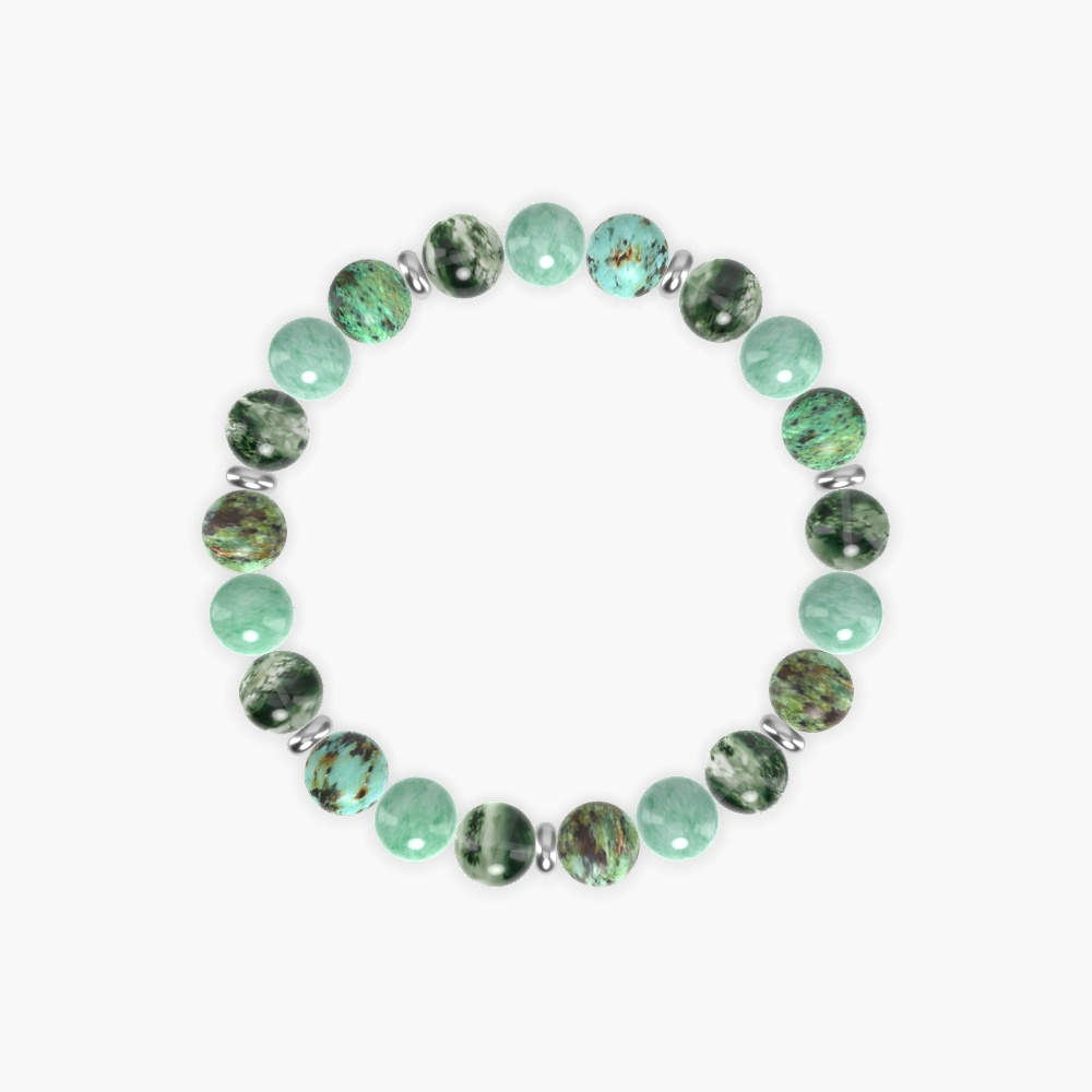 African Turquoise, Green Jade and Moss Agate Bracelet
