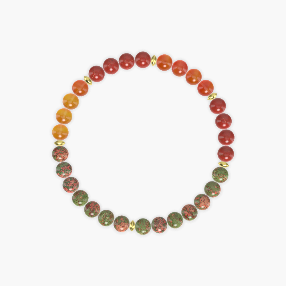 Unakite, Red Jasper and Carnelian Bracelet