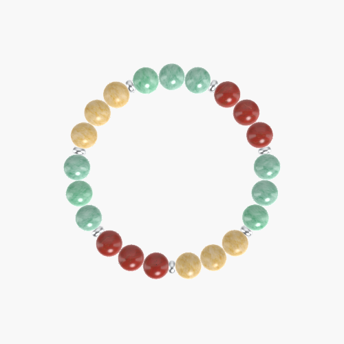 Green Jade, Yellow Jade and Red Jasper Bracelet