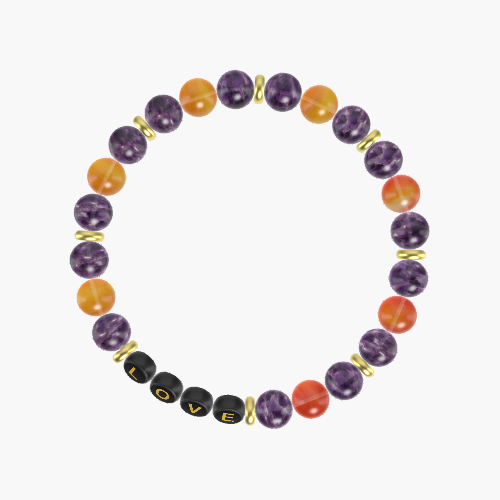Amethyst and Carnelian Gemstone Bead Bracelet