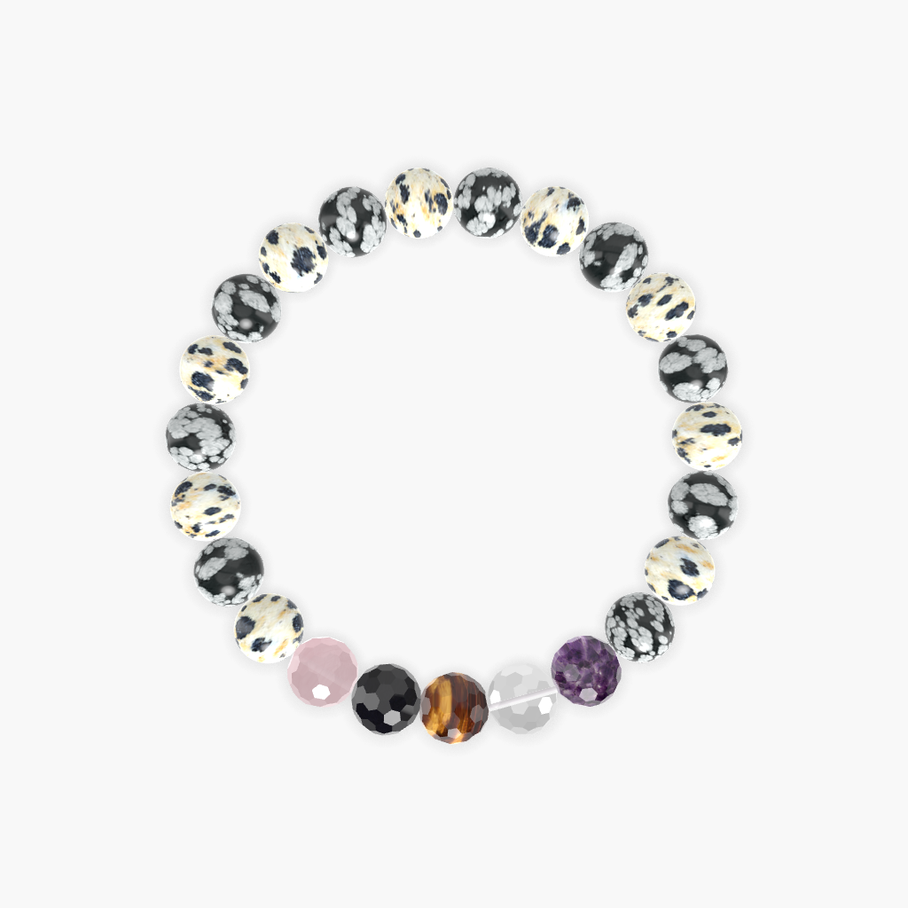 Snowflake Obsidian, Dalmatian Jasper, Tiger Eye and more Gemstone Bracelet