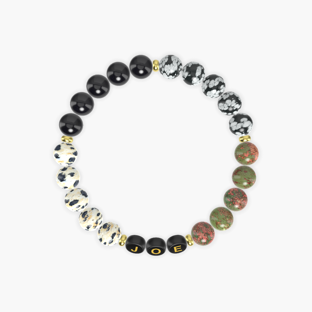Unakite, Snowflake Obsidian, Black Tourmaline and more Gemstone Bracelet