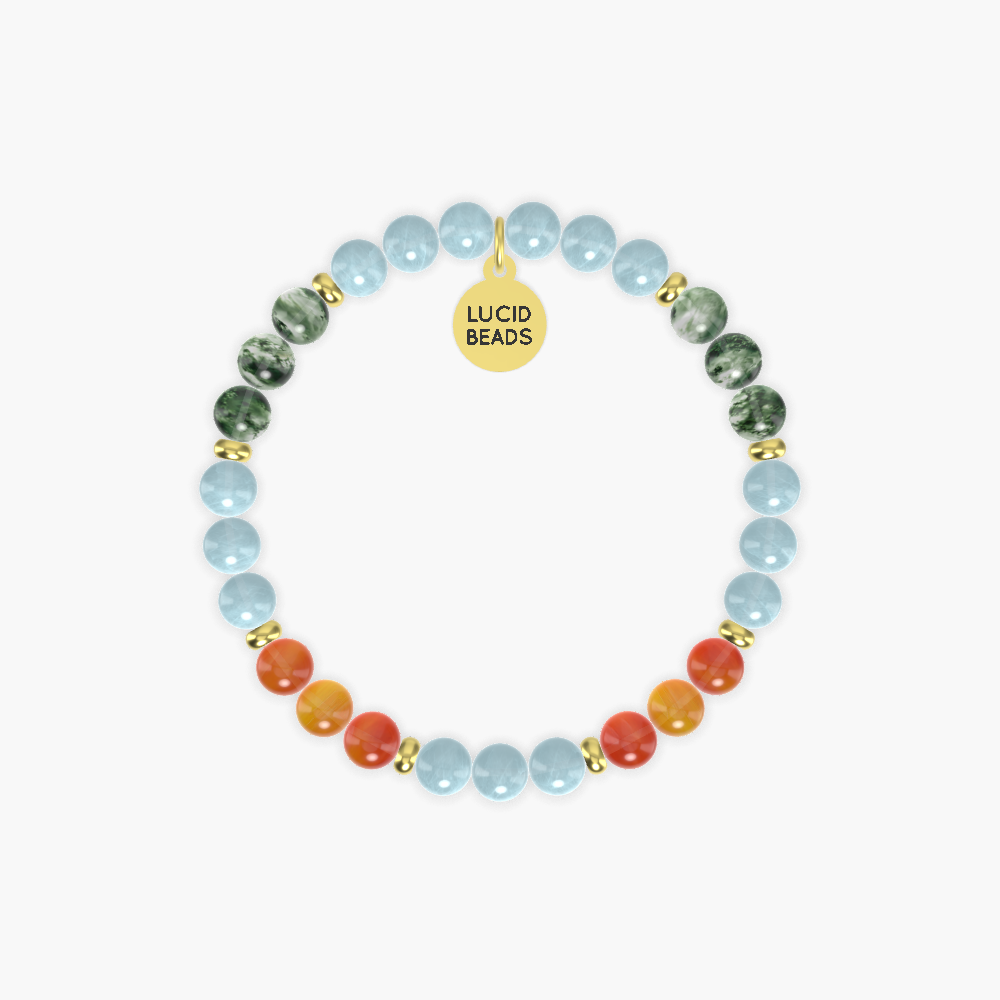 Aquamarine, Carnelian and Moss Agate Bracelet