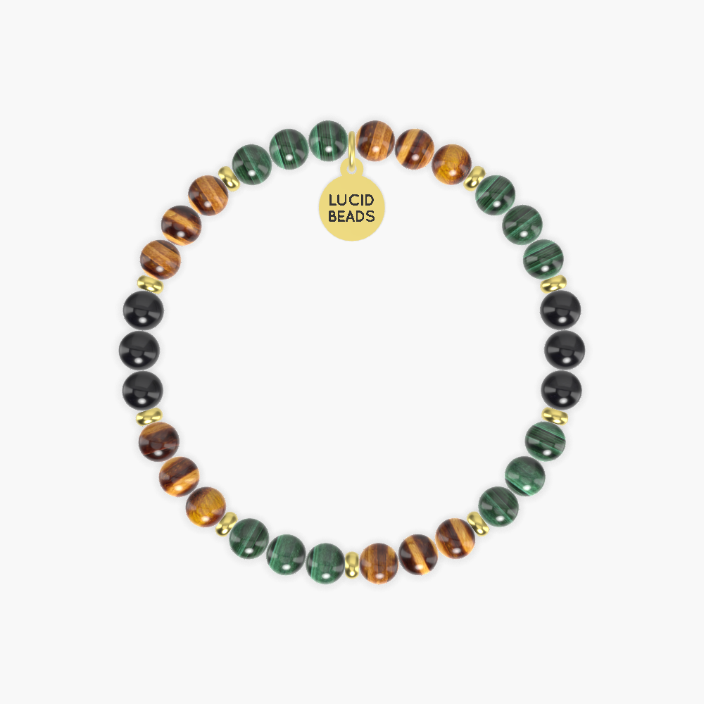 Tiger Eye, Malachite and Black Tourmaline Bracelet