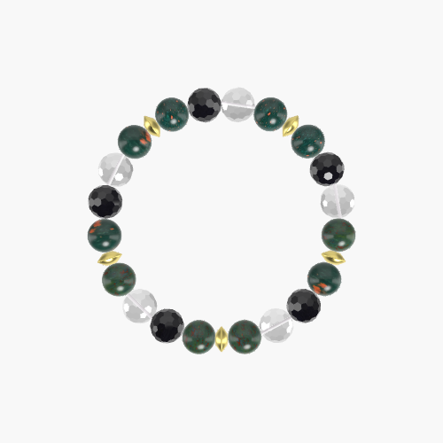 Bloodstone, Clear Quartz and Black Tourmaline Bracelet