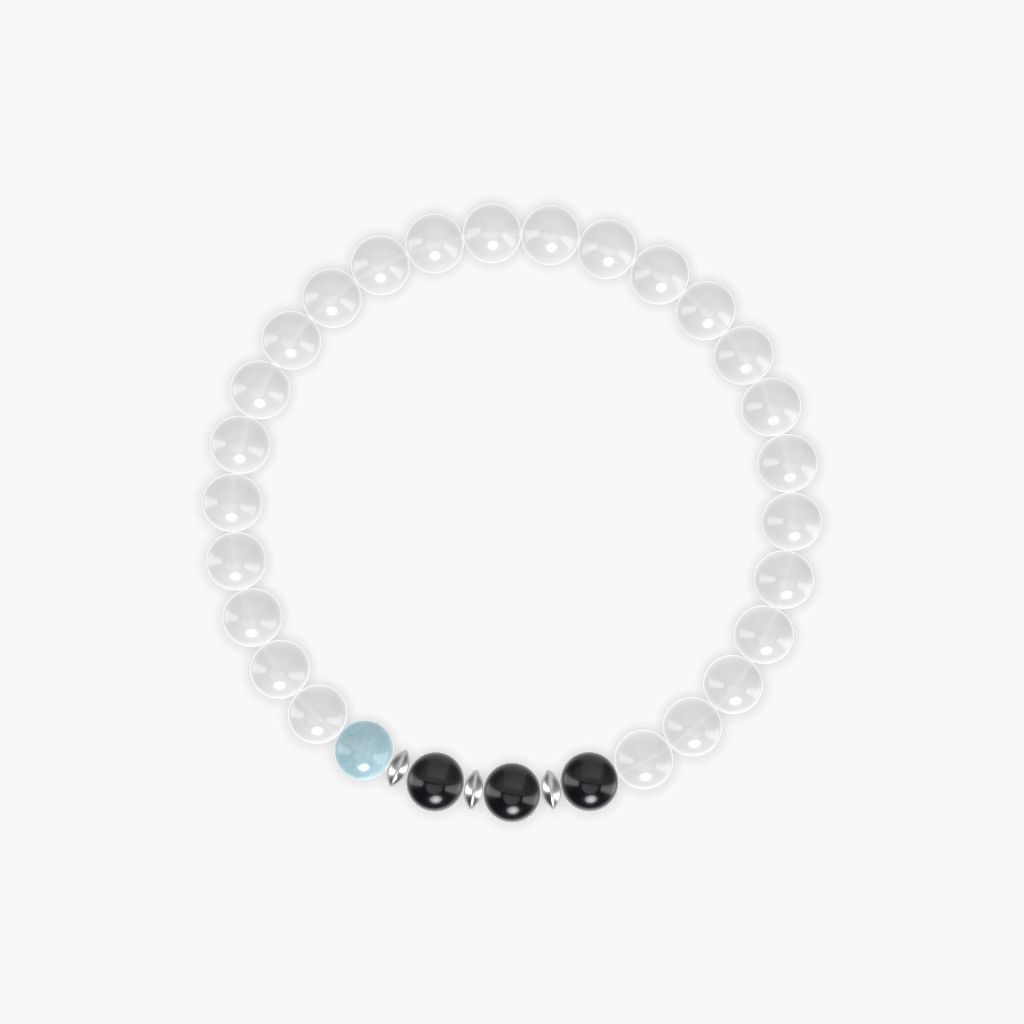 White Jade, Black Obsidian and Aquamarine Bracelet