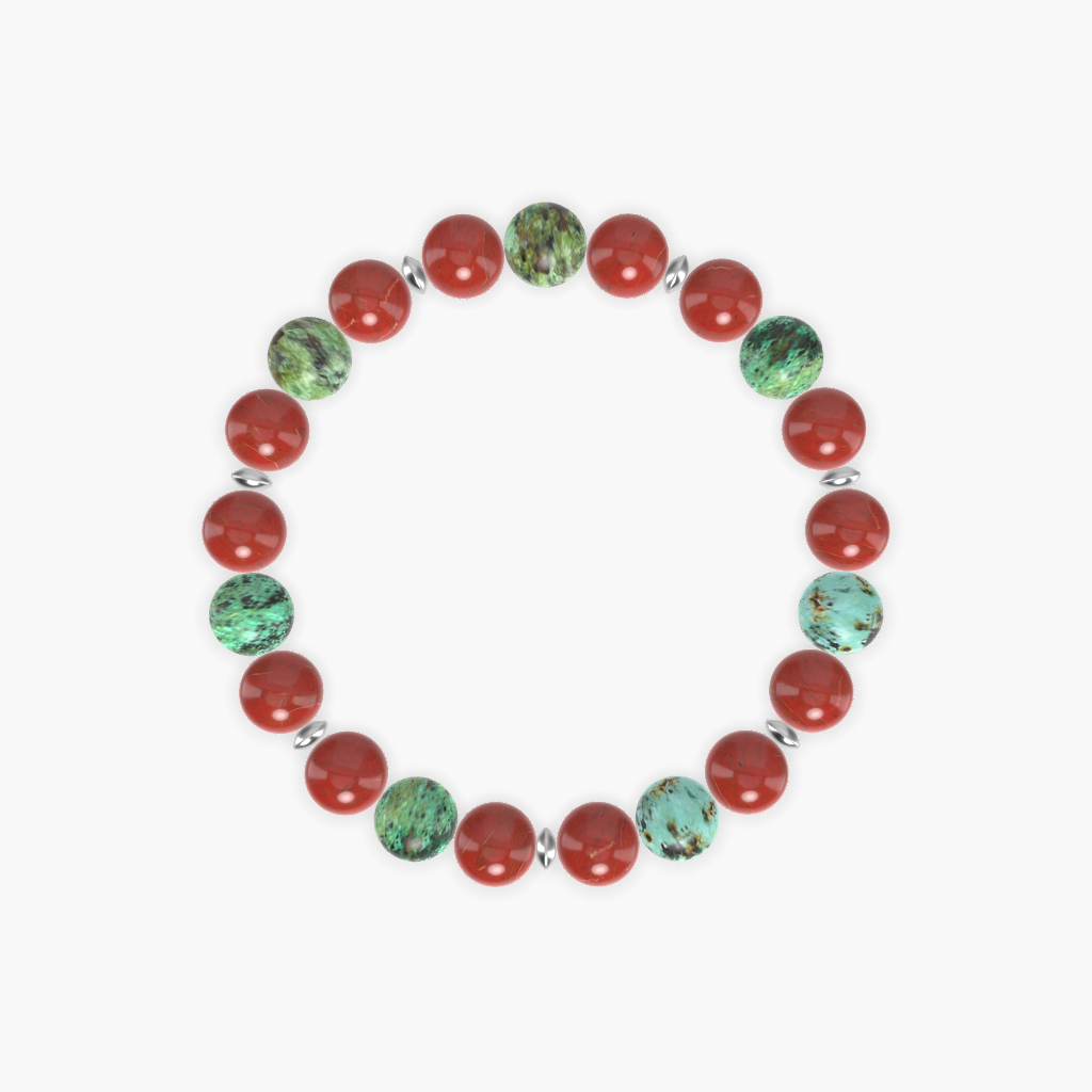Red Jasper and African Turquoise Gemstone Bead Bracelet