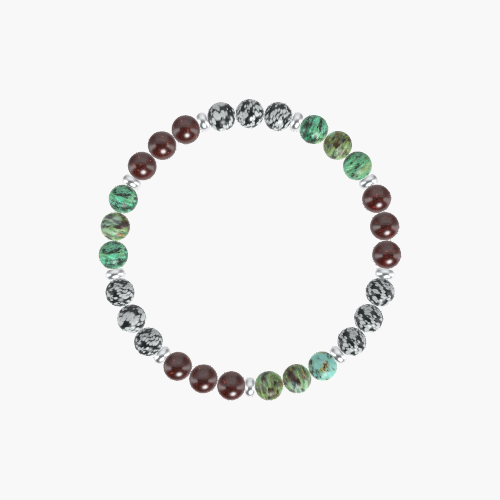 African Turquoise, Snowflake Obsidian and Garnet Bracelet