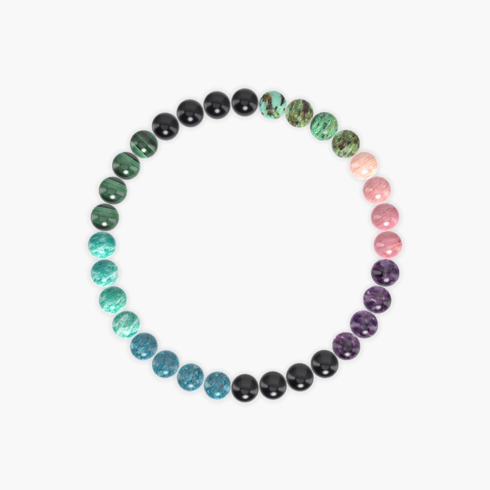 Black Tourmaline, Amethyst, Rhodonite and more Gemstone Bracelet