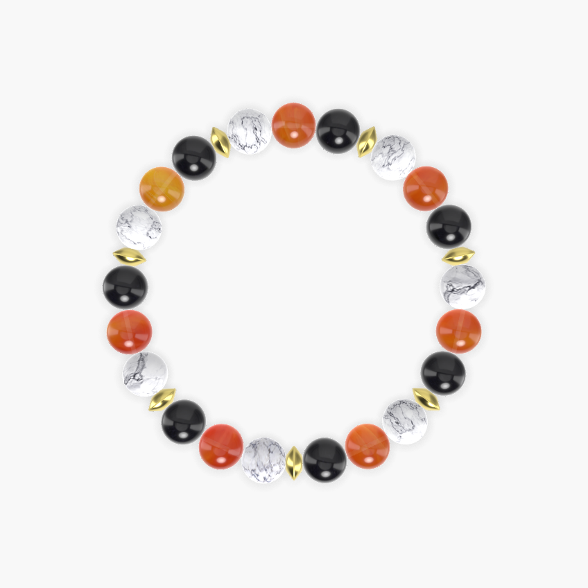 Black Obsidian, Carnelian and Howlite Bracelet