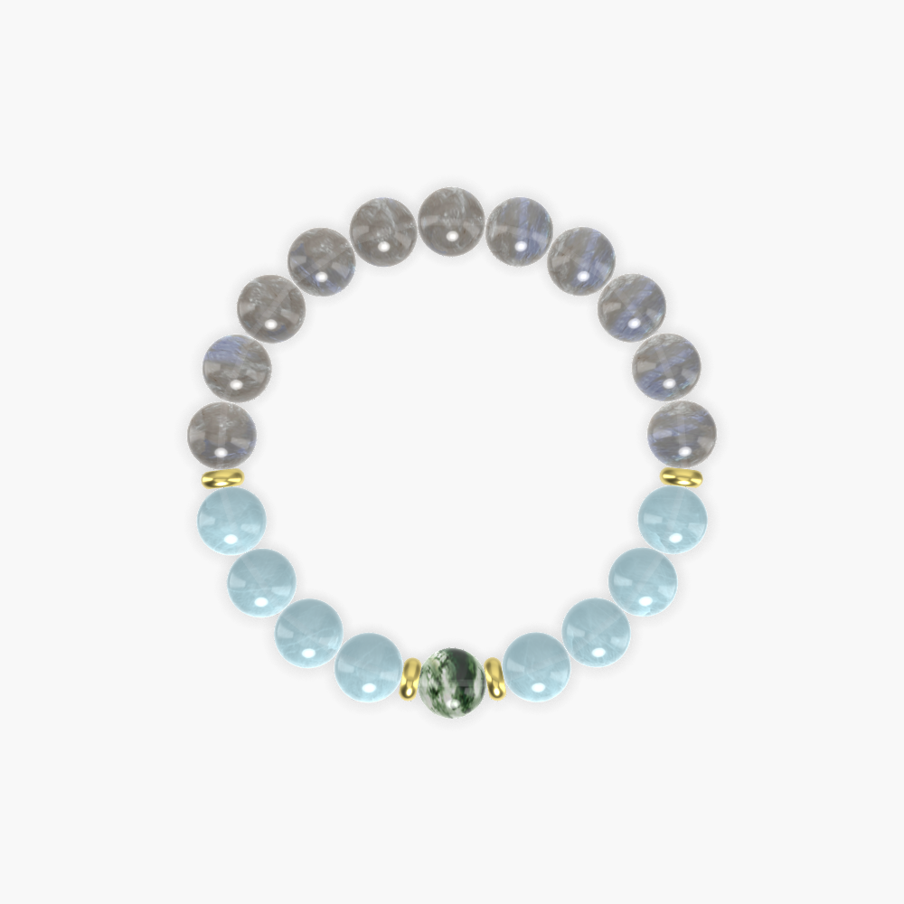 Labradorite, Aquamarine and Moss Agate Bracelet