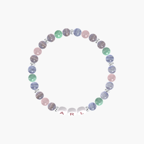 Blue Lace Agate, Green Jade, and Rose Quartz Gemstone Bracelet