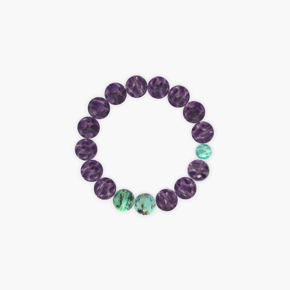Amethyst, African Turquoise and Amazonite Bracelet