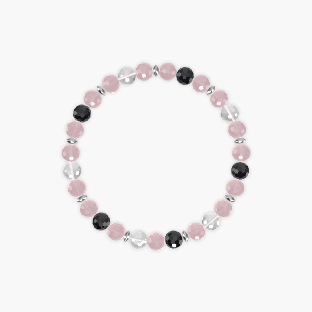 Rose Quartz, Black Tourmaline and Clear Quartz Bracelet