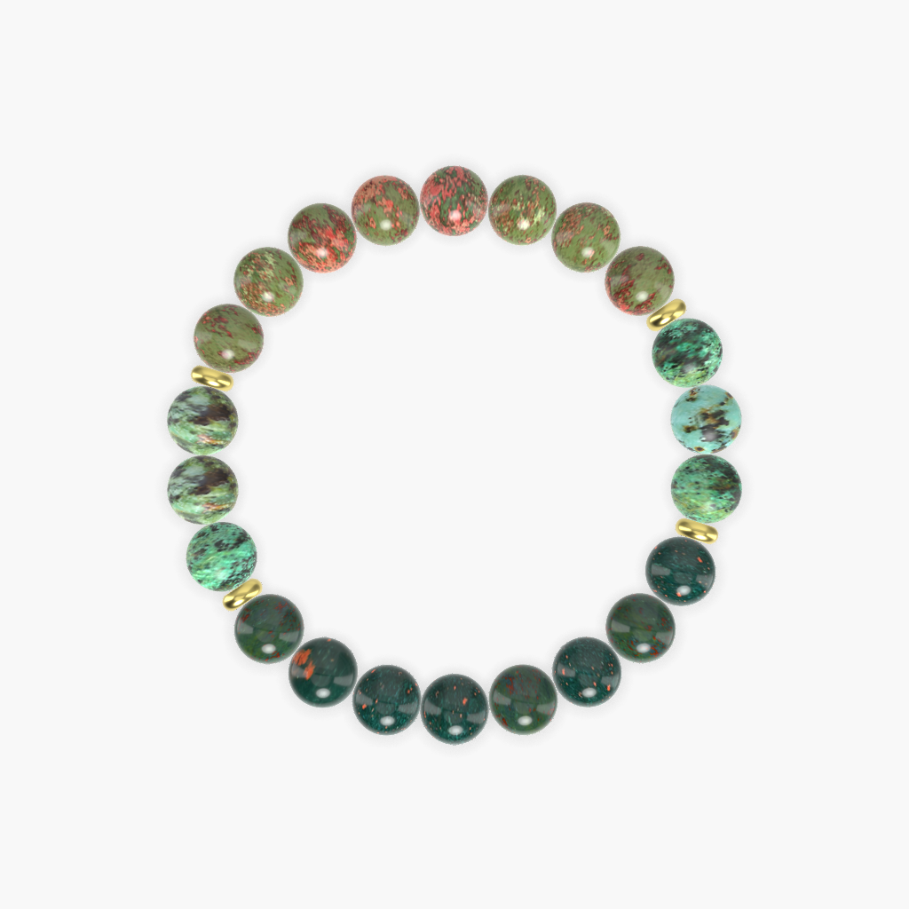 Bloodstone, Unakite and African Turquoise Bracelet