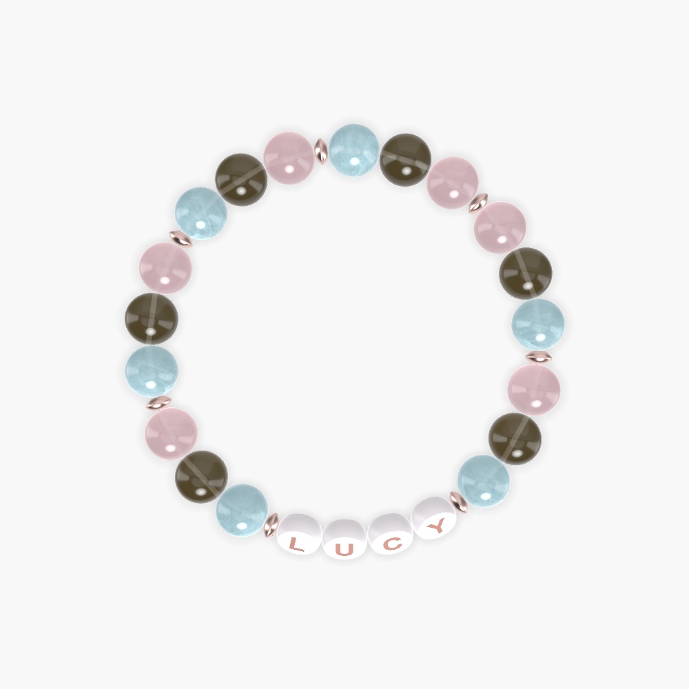 Aquamarine, Smoky Quartz and Rose Quartz Bracelet
