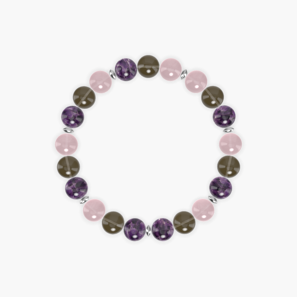 Amethyst, Smoky Quartz, and Rose Quartz Gemstone Bracelet