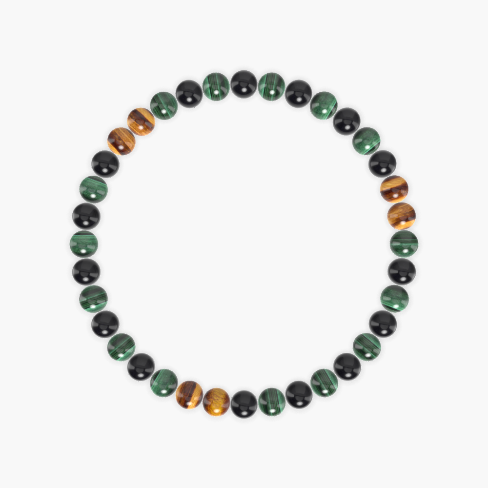Black Obsidian, Malachite and Tiger Eye Bracelet