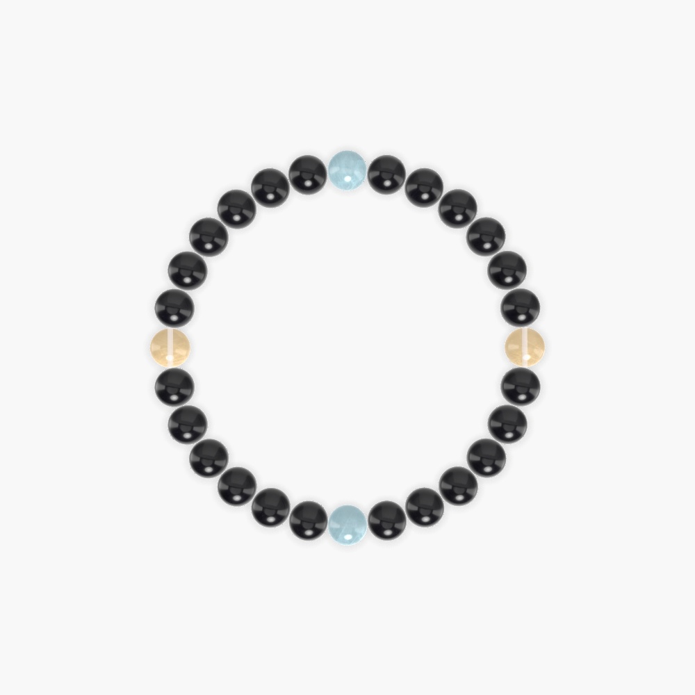 Black Obsidian, Aquamarine and Citrine Bracelet