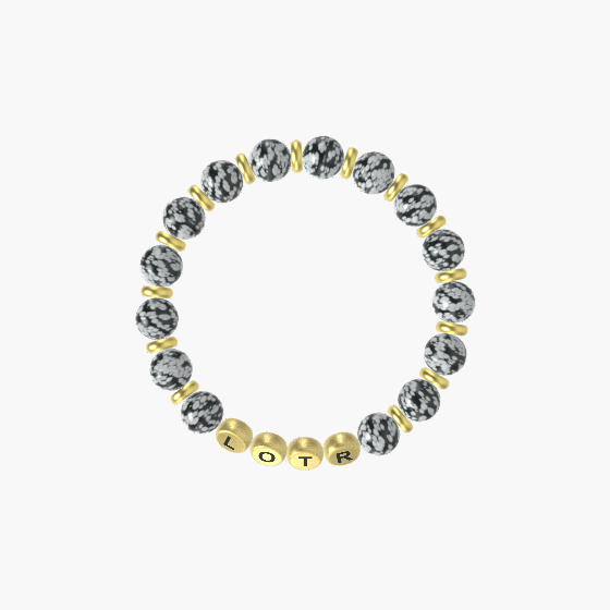 I love LOTR - Snowflake Obsidian Gemstone Bead Bracelet with Spacers and Characters