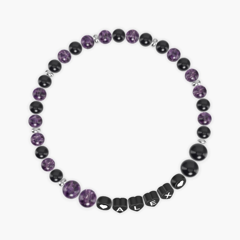 Black Obsidian and Amethyst Bracelet