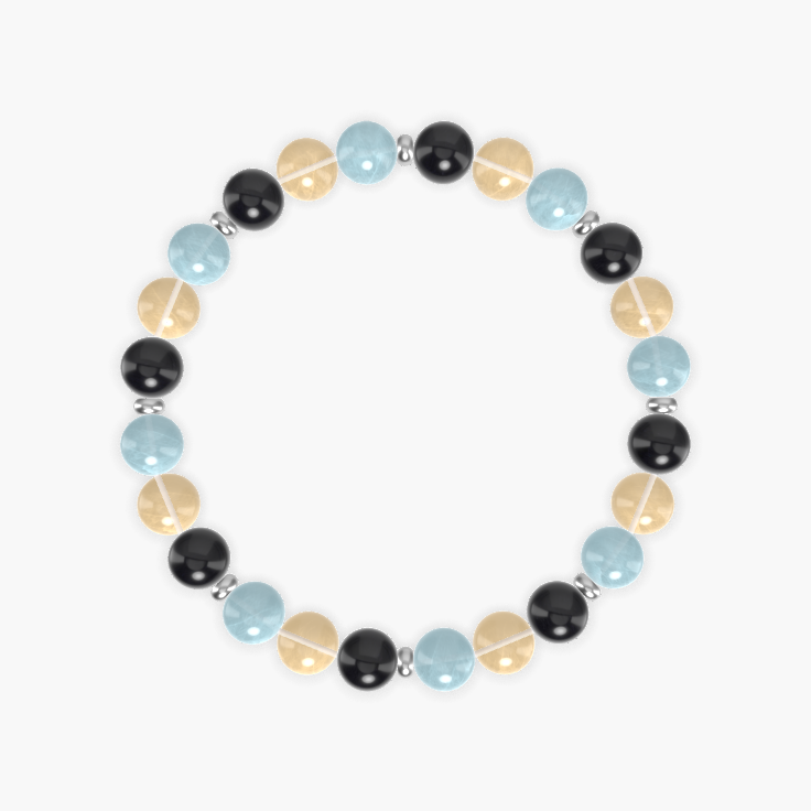 Aquamarine, Citrine and Black Obsidian Bracelet
