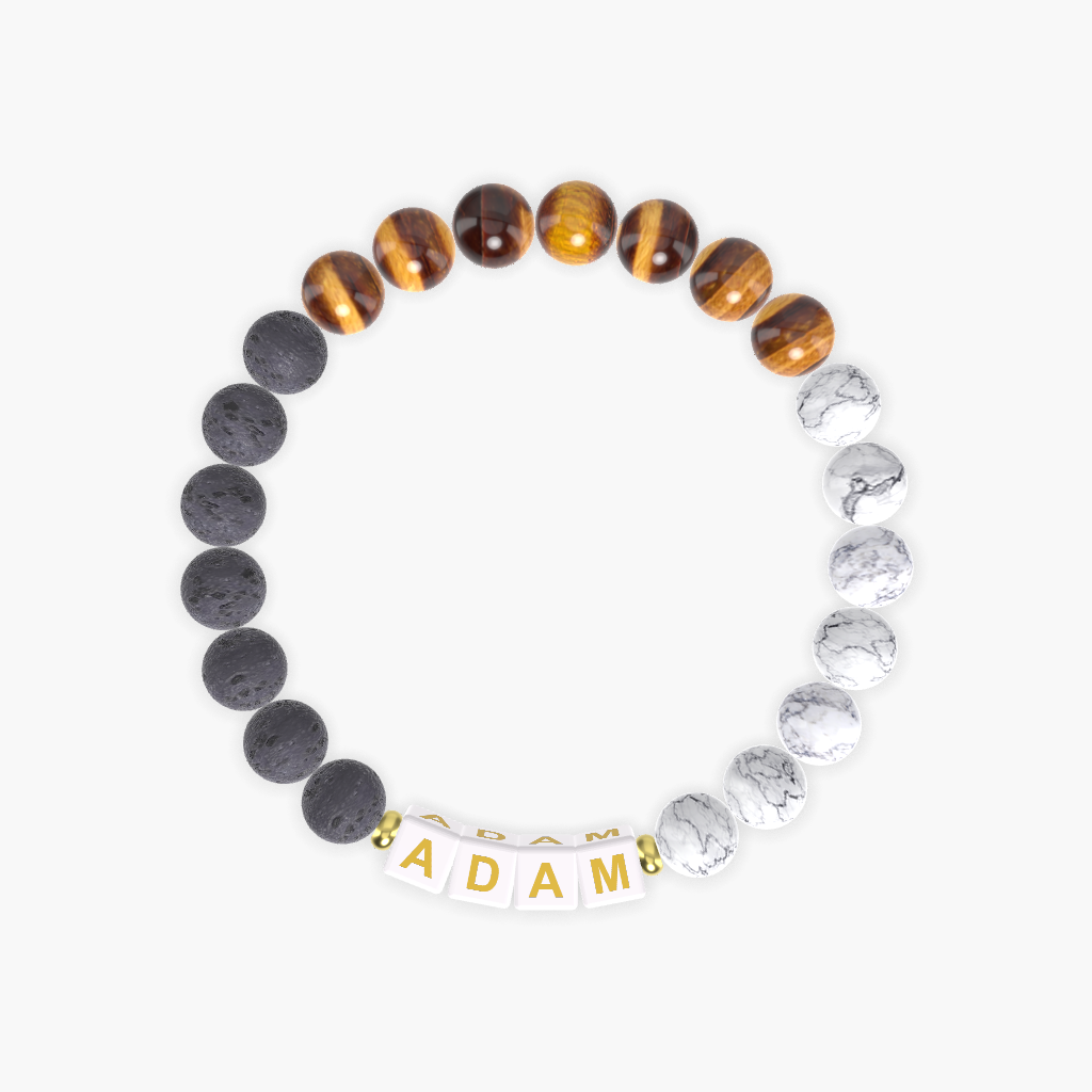Howlite, Tiger Eye and Lava Rock Bracelet