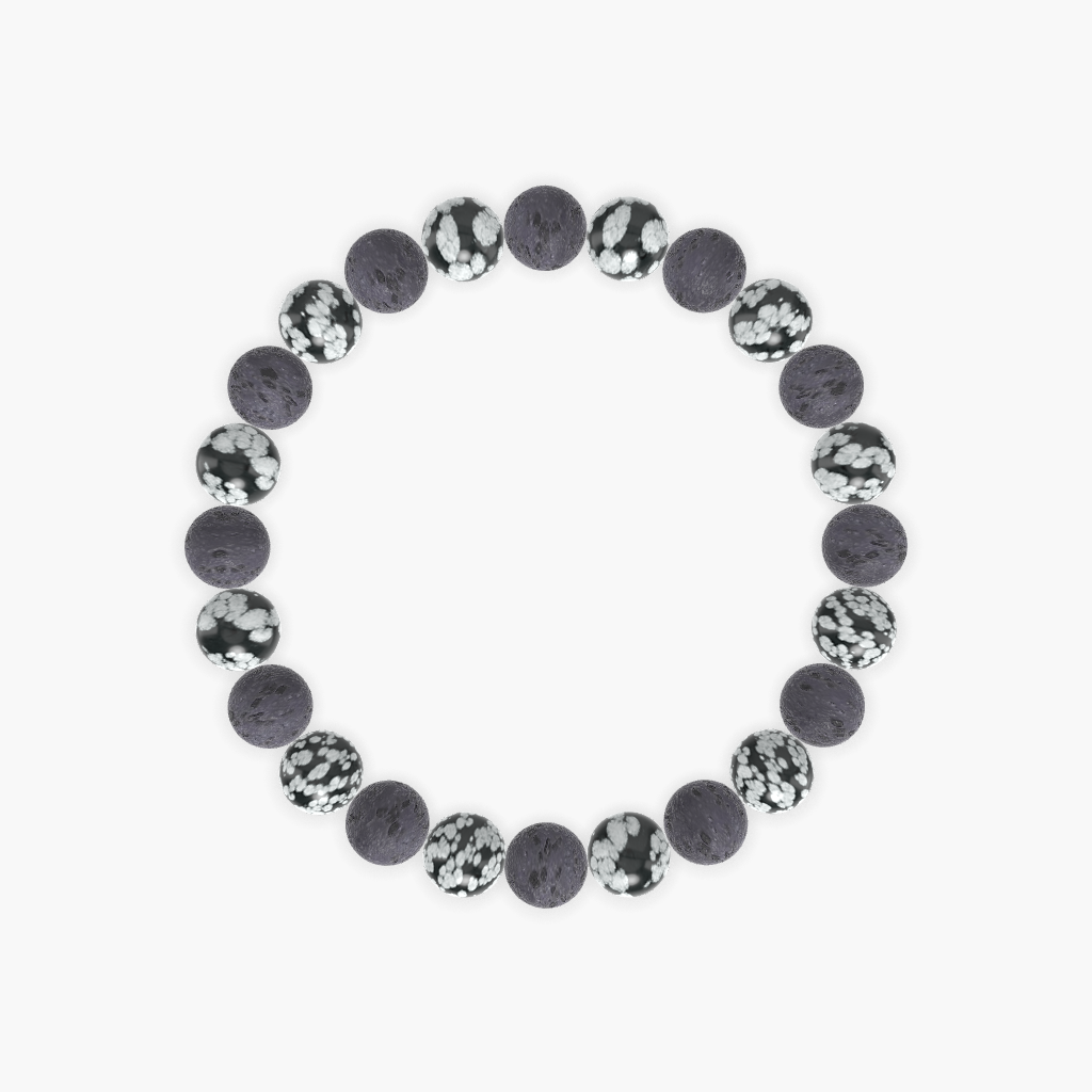 Lava Rock and Snowflake Obsidian Bracelet
