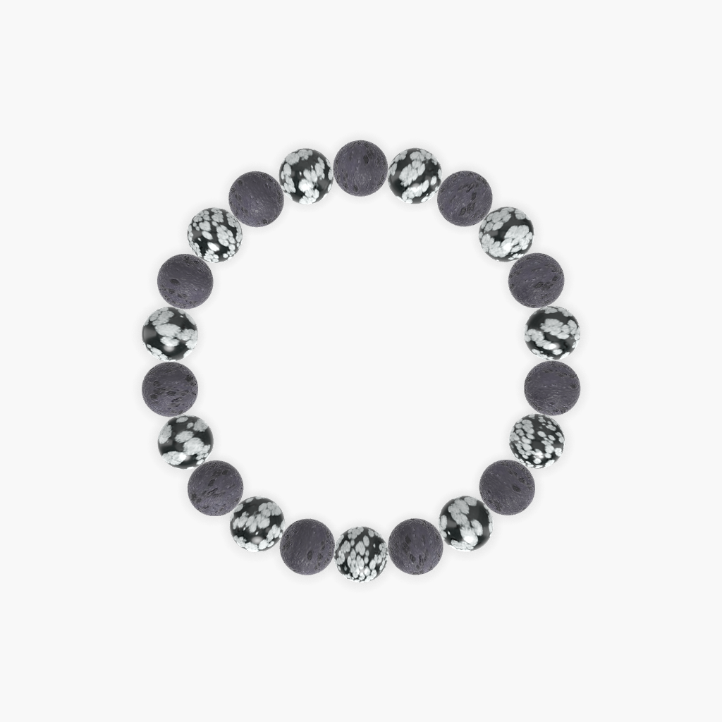 Snowflake Obsidian and Lava Rock Bracelet