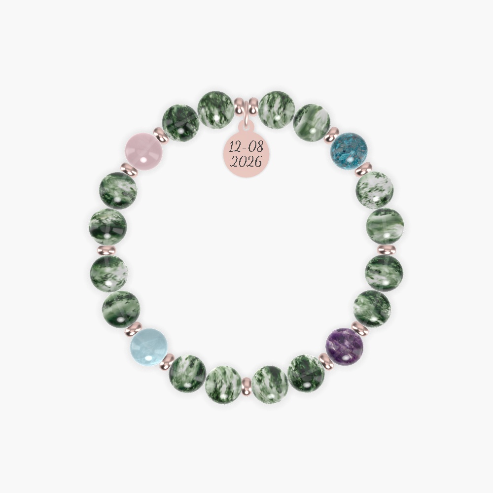 Moss Agate, Rose Quartz, Aquamarine and more Gemstone Bracelet
