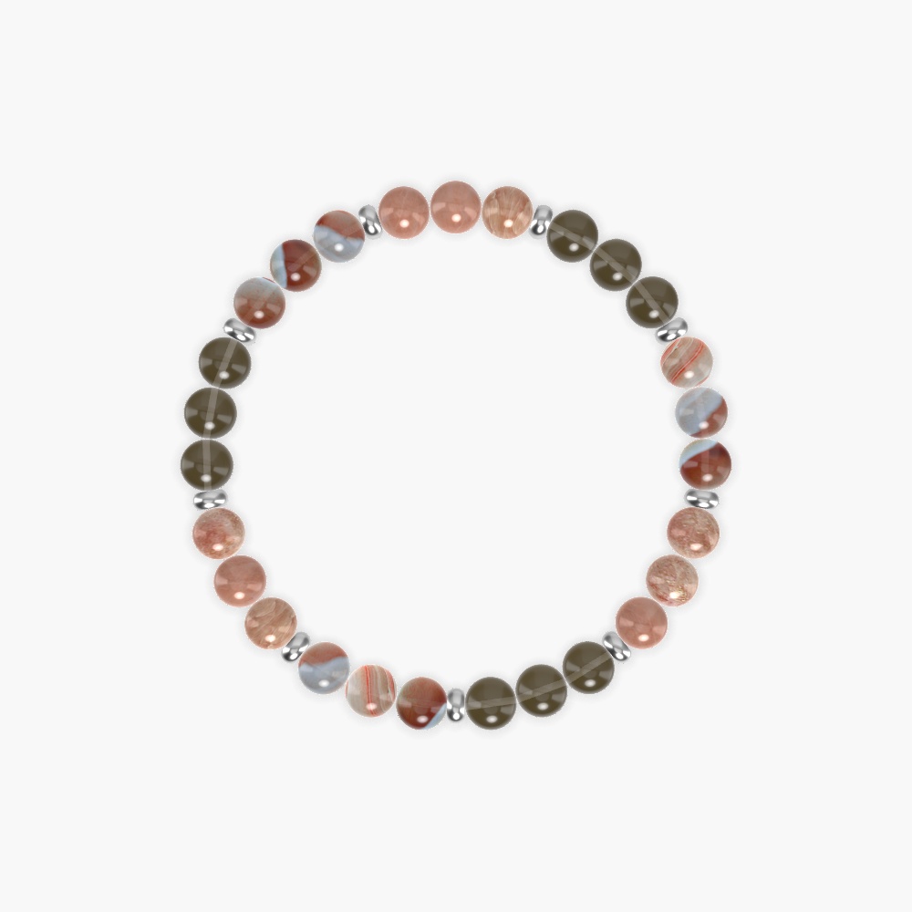 Smoky Quartz, Sunstone and Sardonyx Bracelet