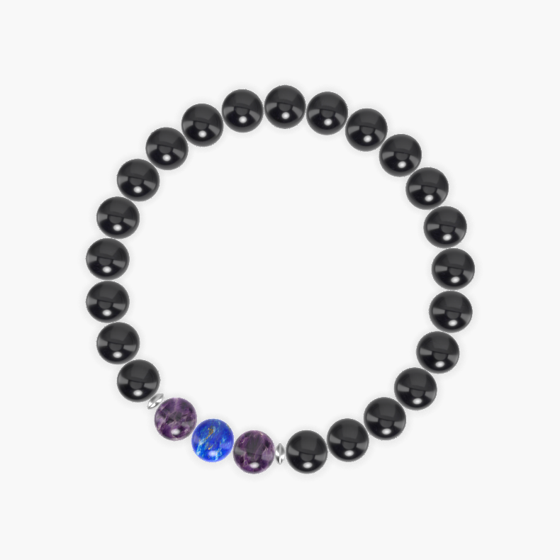 Black Tourmaline, Amethyst and Lapis Lazuli Bracelet