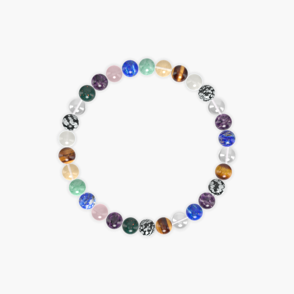 Snowflake Obsidian, Tiger Eye, Clear Quartz and more Gemstone Bracelet