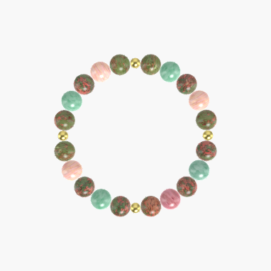 Unakite, Rhodonite and Green Jade Bracelet