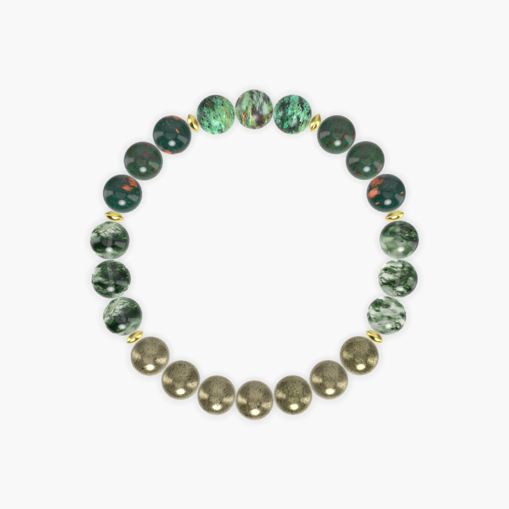 Pyrite, Moss Agate, Bloodstone and more Gemstone Bracelet