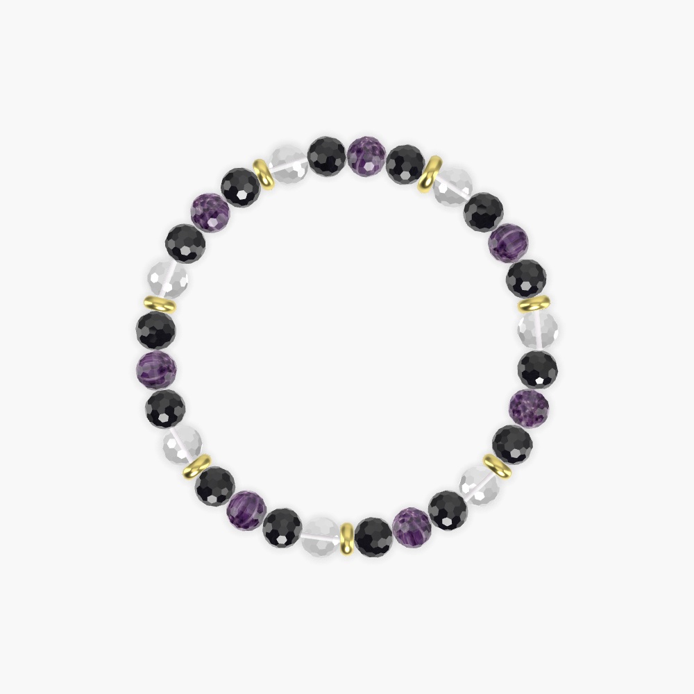 Black Tourmaline, Amethyst and Clear Quartz Bracelet