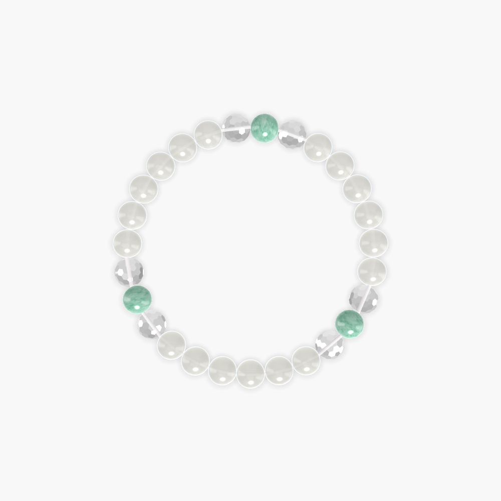 Moonstone, Clear Quartz and Green Jade Bracelet