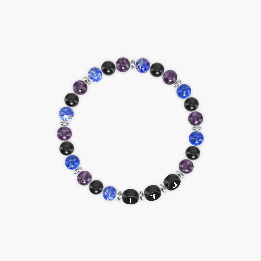 Amethyst, Black Obsidian and Lapis Lazuli Bracelet