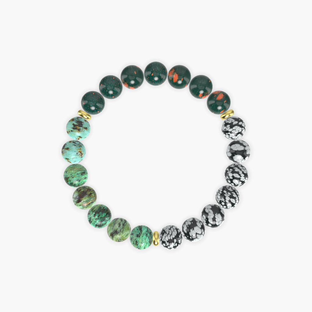 Snowflake Obsidian, Bloodstone and African Turquoise Bracelet