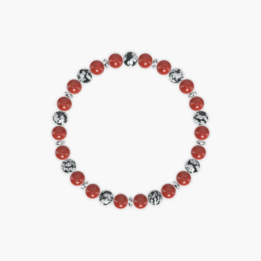 Red Jasper and Snowflake Obsidian Bracelet