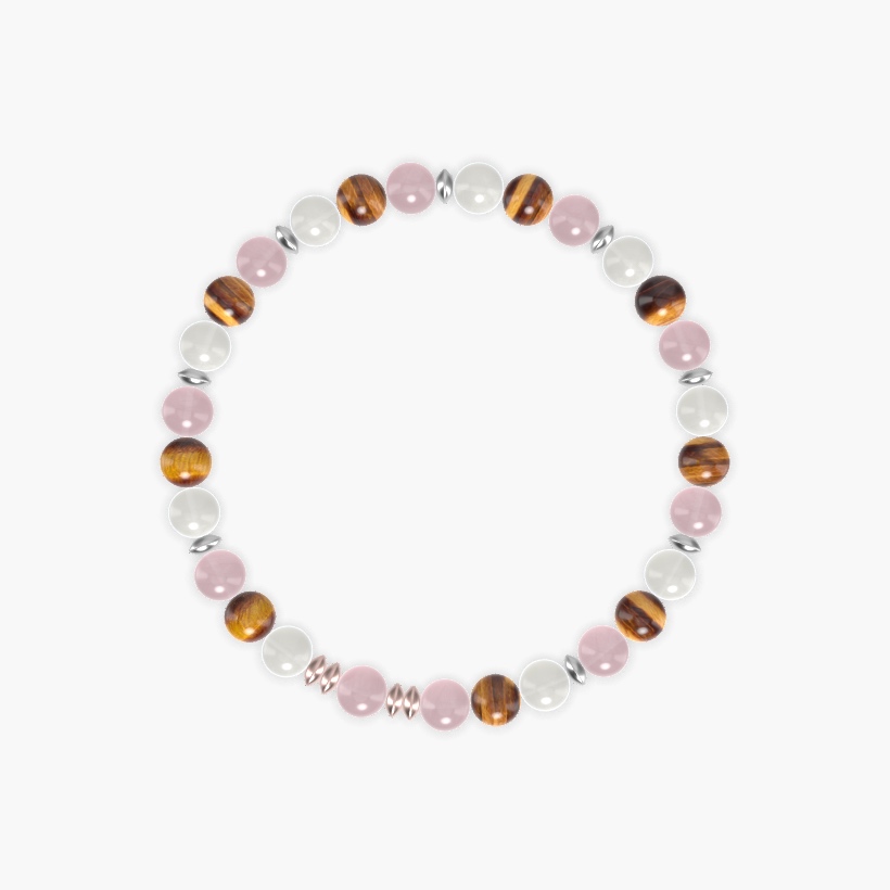 Rose Quartz, Tiger Eye and Moonstone Bracelet