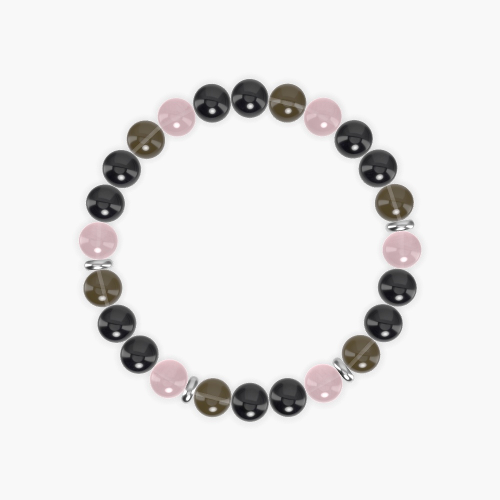 Black Tourmaline, Rose Quartz and Smoky Quartz Bracelet