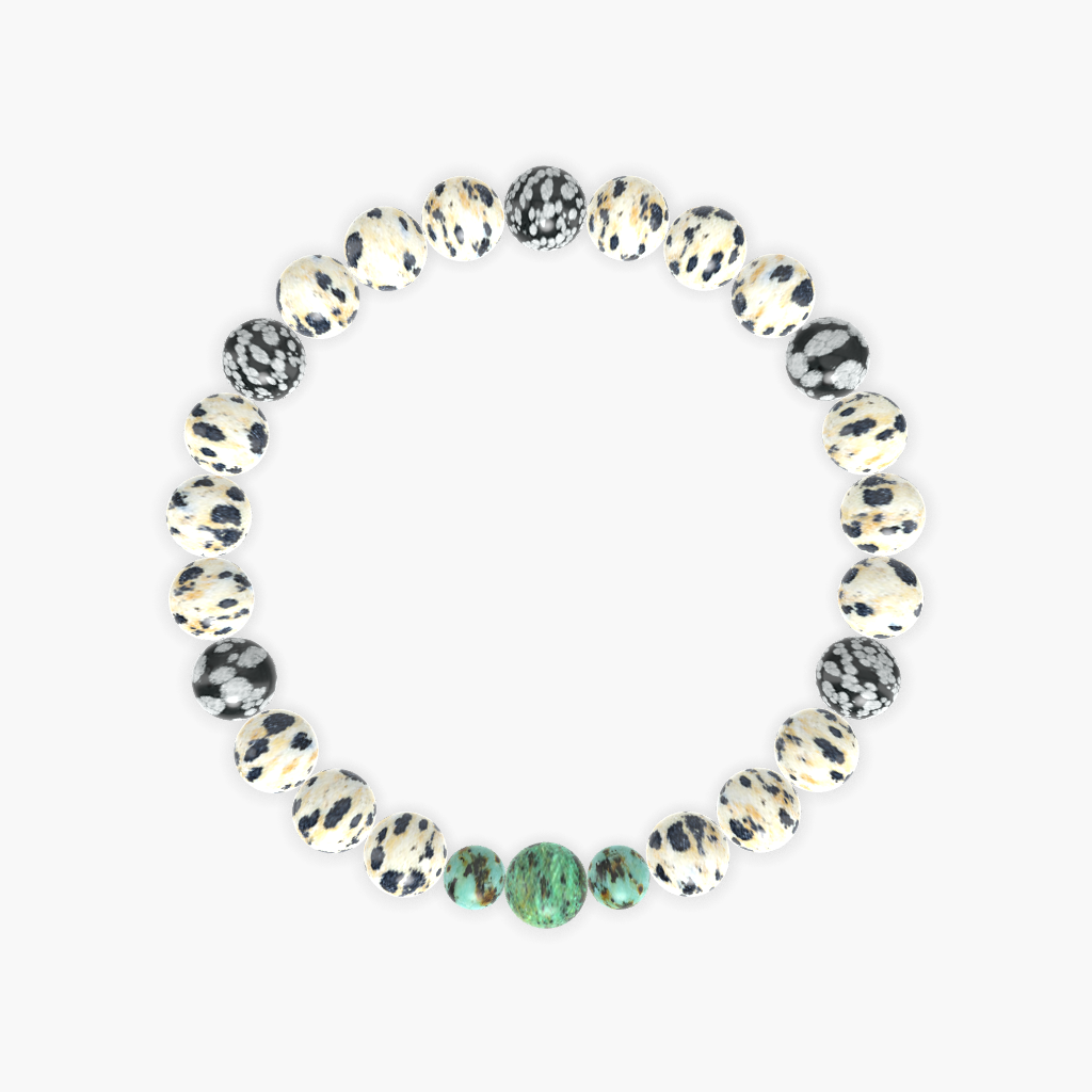 Dalmatian Jasper, Snowflake Obsidian and African Turquoise Bracelet