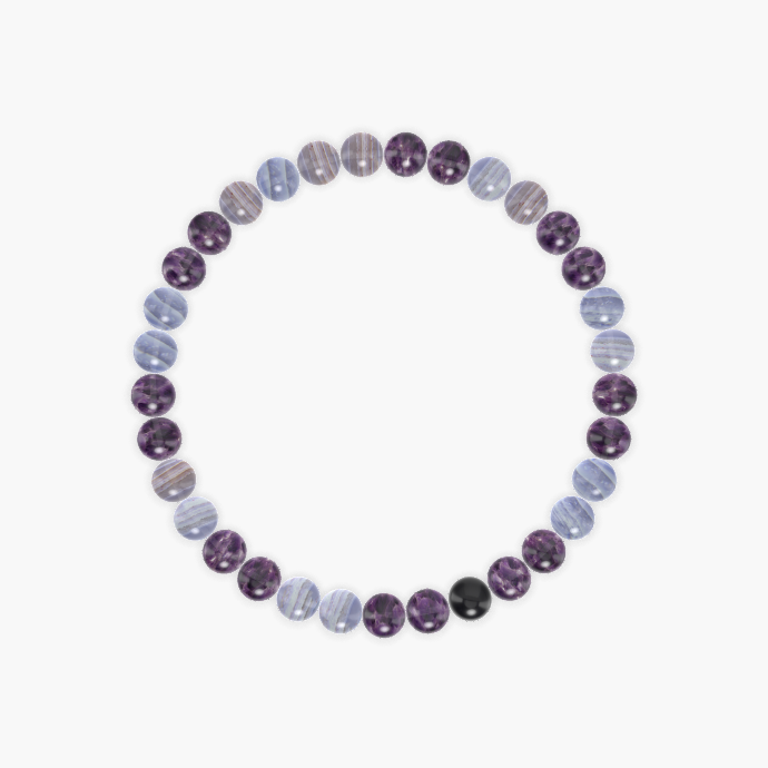 Amethyst, Blue Lace Agate and Black Obsidian Bracelet